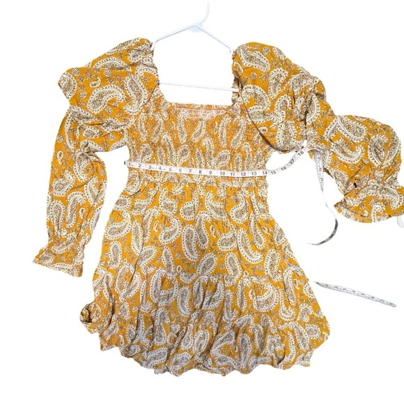 Yellow Sunny Bohemian Bliss: Paisley Long Sleeve Floral Dress size Large NWOT - Picture 13 of 14